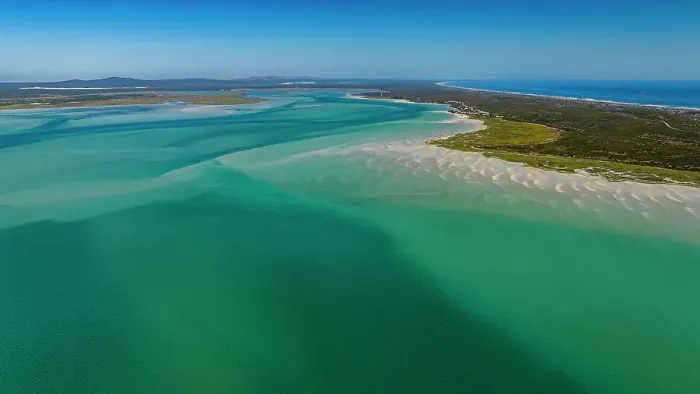 Framed Print : Aerial of the Langebaan Lagoon Marine Protected Area, West Coast National Park, Western Cape Province, South Africa, Africa
