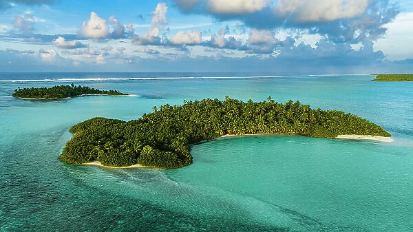 Aerial of little islands, Cocos (Keeling) Islands, Australian Indian Ocean Territory, Australia, Indian Ocean