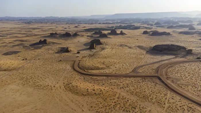 Framed Print : Aerial of the Madain Saleh (Hegra) (Al Hijr), UNESCO World Heritage Site, Al Ula