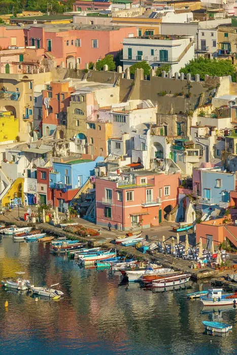 Framed Print : Aerial of Marina di Corricella, Procida, Flegrean Islands, Campania, Italy, Europe Framed Print : Aerial of Marina di Corricella, Procida, Flegrean Islands, Campania, Italy, Europe