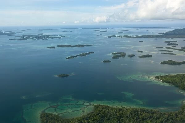 Aerial of the Marovo Lagoon, Solomon Islands, Pacific