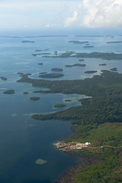 Aerial of the Marovo Lagoon, Solomon Islands, Pacific