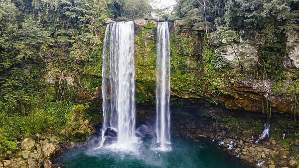 Aerial of Misol Ha waterfall, Chiapas, Mexico, North America