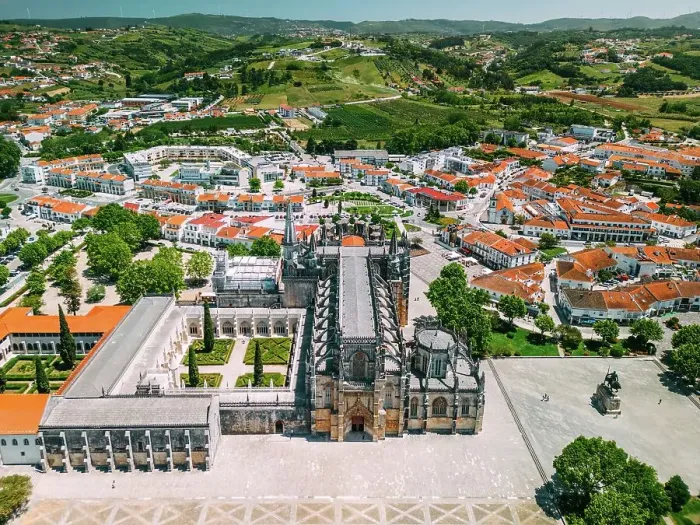 Framed Print : Aerial of the Monastery of the Dominicans of Batalha, built to commemorate the Portuguese victory over the Castilians at the battle of Aljubarrota in 1385, UNESCO World Heritage Site, Batalha, Centro, Portugal, Europe