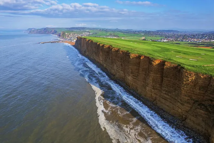 Framed Print : Aerial morning view of the West Bay cliffs on coastline of the Jurassic Coast, UNESCO World Heritage Site, Dorset, England, United Kingdom, Europe Framed Print : Aerial morning view of the West Bay cliffs on coastline of the Jurassic Coast, UNESCO World Heritage Site, Dorset, England, United Kingdom, Europe