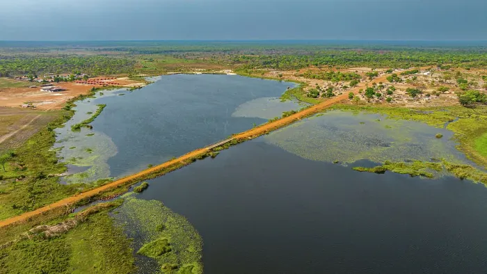 Framed Print : Aerial of the Mundolola lagoon, Moxico, Angola, Africa Framed Print : Aerial of the Mundolola lagoon, Moxico, Angola, Africa