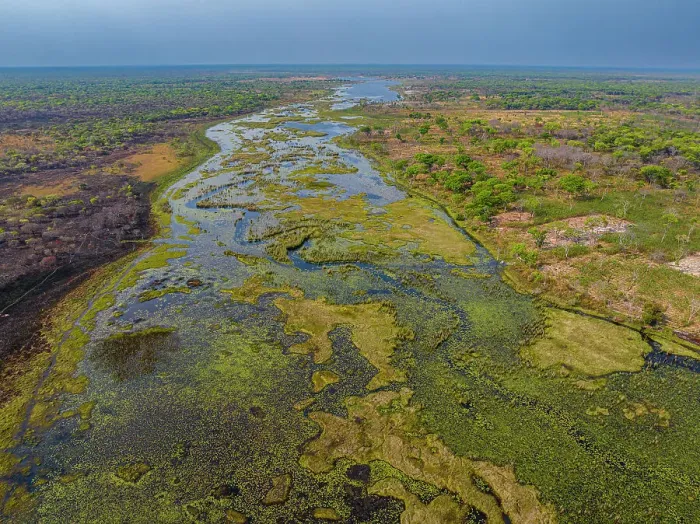 Framed Print : Aerial of the Mundolola lagoon, Moxico, Angola, Africa Framed Print : Aerial of the Mundolola lagoon, Moxico, Angola, Africa