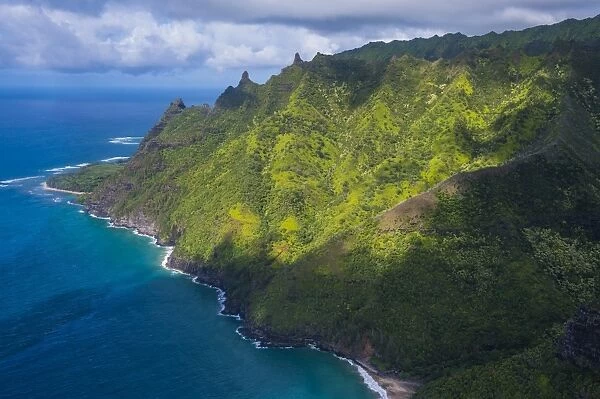 Aerial of the Napali coast, Kauai, Hawaii, United States of America, Pacific