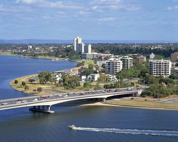 Aerial of the Narrows Bridge in the city of Perth, Western Australia, Australia, Pacific