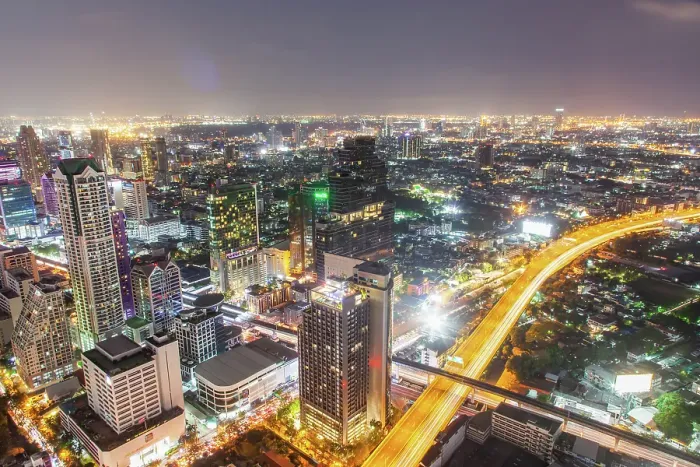 Framed Print : Aerial night view of Bangkok City skyscrapers, Bangkok, Thailand Framed Print : Aerial night view of Bangkok City skyscrapers, Bangkok, Thailand