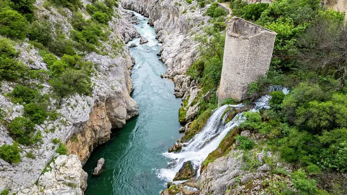 Framed Print : Aerial of an old watchtower in the Herault gorge, UNESCO World Heritage Site, Causses and Cevennes, Herault, Occitanie, France, Europe Framed Print : Aerial of an old watchtower in the Herault gorge, UNESCO World Heritage Site, Causses and Cevennes, Herault, Occitanie, France, Europe