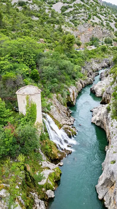 Framed Print : Aerial of an old watchtower in the Herault gorge, UNESCO World Heritage Site, Causses and Cevennes, Herault, Occitanie, France, Europe Framed Print : Aerial of an old watchtower in the Herault gorge, UNESCO World Heritage Site, Causses and Cevennes, Herault, Occitanie, France, Europe
