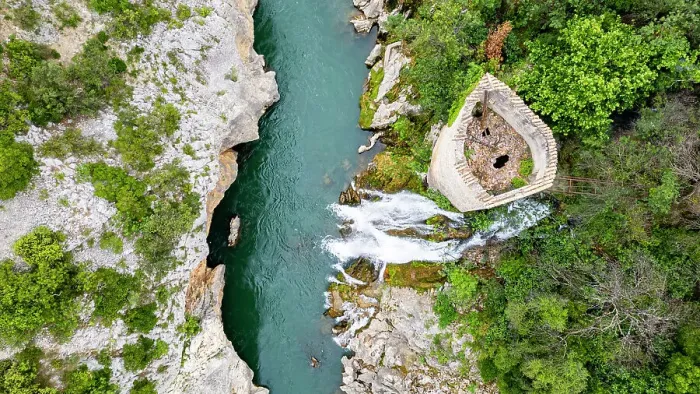 Framed Print : Aerial of an old watchtower in the Herault gorge, UNESCO World Heritage Site, Causses and Cevennes, Herault, Occitanie, France, Europe Framed Print : Aerial of an old watchtower in the Herault gorge, UNESCO World Heritage Site, Causses and Cevennes, Herault, Occitanie, France, Europe