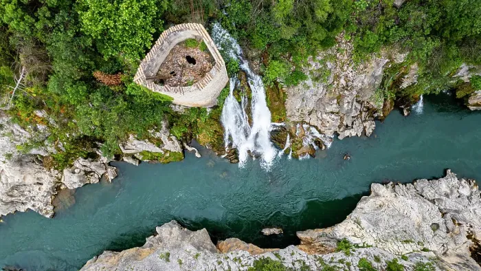 Framed Print : Aerial of an old watchtower in the Herault gorge, UNESCO World Heritage Site, Causses and Cevennes, Herault, Occitanie, France, Europe Framed Print : Aerial of an old watchtower in the Herault gorge, UNESCO World Heritage Site, Causses and Cevennes, Herault, Occitanie, France, Europe