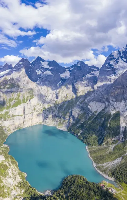 Framed Print : Aerial panoramic of alpine Oeschinensee lake, Bernese Oberland, Kandersteg, Canton Framed Print : Aerial panoramic of alpine Oeschinensee lake, Bernese Oberland, Kandersteg, Canton