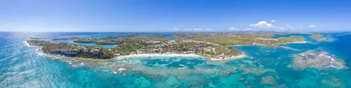 Framed Print : Aerial panoramic by drone of the coral reef around Long Bay, Antigua, Antigua and Barbuda Framed Print : Aerial panoramic by drone of the coral reef around Long Bay, Antigua, Antigua and Barbuda
