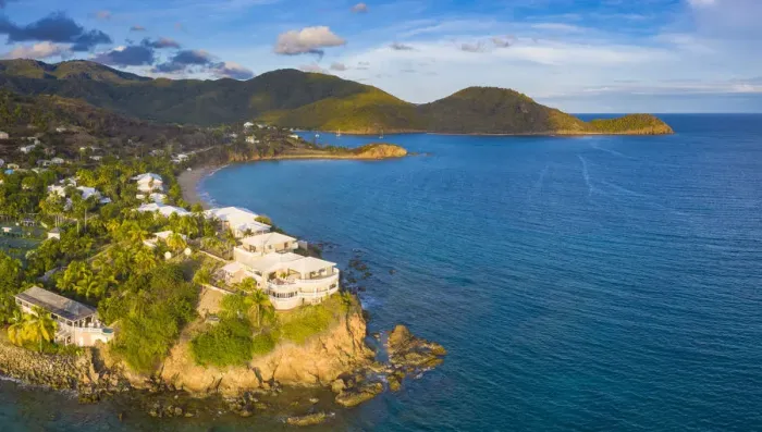 Framed Print : Aerial panoramic by drone of the Curtain Bluff resort overlooking the Caribbean Sea Framed Print : Aerial panoramic by drone of the Curtain Bluff resort overlooking the Caribbean Sea