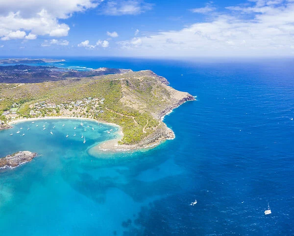 Aerial panoramic by drone of Galleon Beach and Pillar of Hercules limestone cliffs