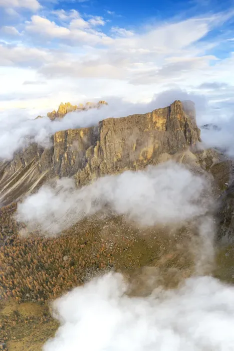 Framed Print : Aerial panoramic by drone of Lastoi De Formin and Cima Ambrizzola at sunset in autumn Framed Print : Aerial panoramic by drone of Lastoi De Formin and Cima Ambrizzola at sunset in autumn