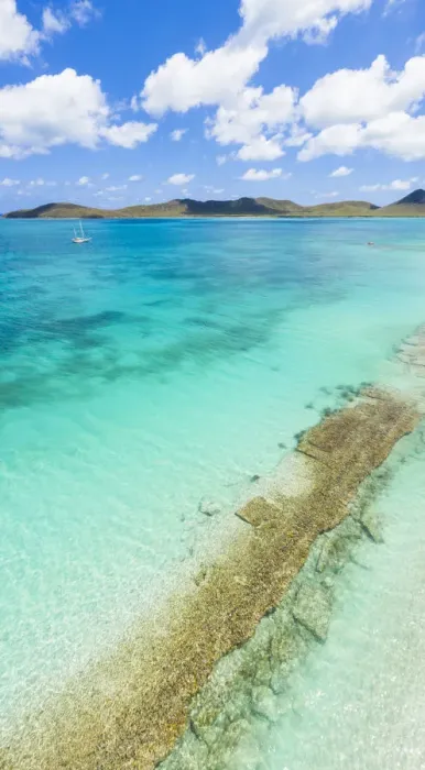 Framed Print : Aerial panoramic by drone of the transparent water of Caribbean Sea, Antilles, West Framed Print : Aerial panoramic by drone of the transparent water of Caribbean Sea, Antilles, West