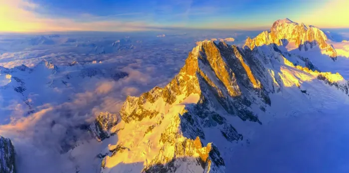Framed Print : Aerial panoramic of Grandes Jorasses, Petites Jorasses and Mont Blanc at sunrise Framed Print : Aerial panoramic of Grandes Jorasses, Petites Jorasses and Mont Blanc at sunrise