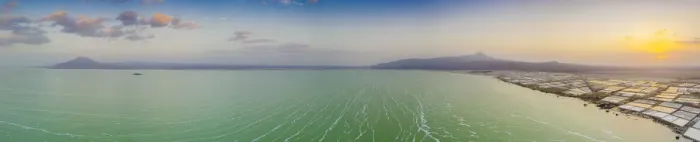 Framed Print : Aerial panoramic of Lake Afrera (Lake Afdera) and salt flats tanks, Danakil Depression Framed Print : Aerial panoramic of Lake Afrera (Lake Afdera) and salt flats tanks, Danakil Depression
