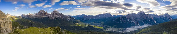 Aerial panoramic of Tofane, Monte Cristallo, Sorapiss and Antelao, Ampezzo Dolomites