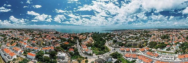 Aerial panoramic view of Cascais, 30km west of Lisbon on the Portuguese Riveira, Cascais, Portugal, Europe