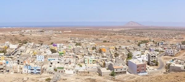 Aerial panoramic view of Espargos, capital city of the island of Sal, Cape Verde