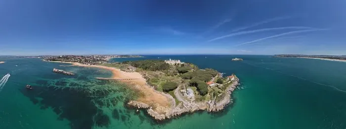 Framed Print : Aerial panoramic view of the Magdalena Peninsula, a 69-acre peninsula near the entrance to the Bay of Santander in the city of Santander, Cantabria, north coast, Spain, Europe Framed Print : Aerial panoramic view of the Magdalena Peninsula, a 69-acre peninsula near the entrance to the Bay of Santander in the city of Santander, Cantabria, north coast, Spain, Europe