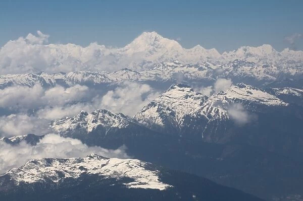 Aerial photo of the Himalayas with the worlds third highest mountain