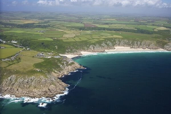 Aerial photo of Lands End Peninsula looking east to the Minnack Theatre