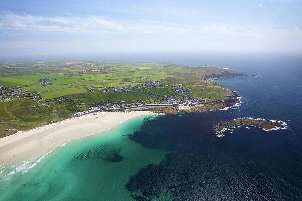 Aerial photo of Sennen Cove and Lands End Peninsula, West Penwith, Cornwall