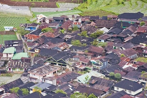 Aerial photo of Wonosobo town, Dieng Plateau, Central Java, Indonesia, Southeast Asia, Asia