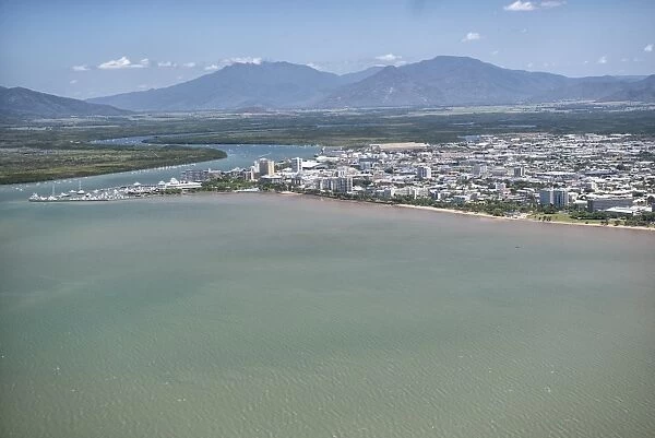 Aerial photograph of the city and the mouth of Trinity Inlet an important shelter for small shipping, Cairns, North Queensland, Australia, Pacific