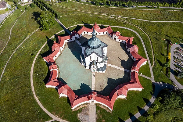 Aerial of the Pilgrimage Church of Saint John of Nepomuk, UNESCO World Heritage Site