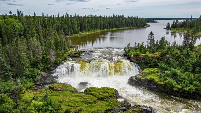 Framed Print : Aerial of the Pisew Falls Provincial Park, Thompson, Manitoba, Canada, North America Framed Print : Aerial of the Pisew Falls Provincial Park, Thompson, Manitoba, Canada, North America