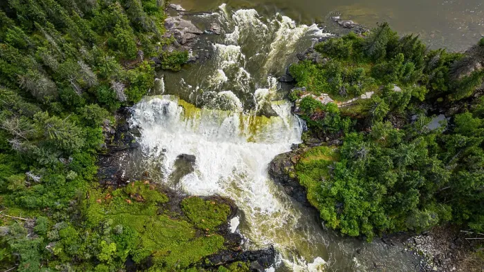Framed Print : Aerial of the Pisew Falls Provincial Park, Thompson, Manitoba, Canada, North America Framed Print : Aerial of the Pisew Falls Provincial Park, Thompson, Manitoba, Canada, North America