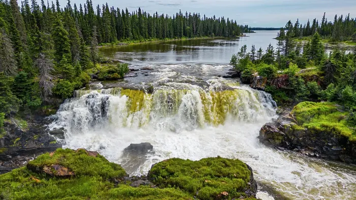Framed Print : Aerial of the Pisew Falls Provincial Park, Thompson, Manitoba, Canada, North America Framed Print : Aerial of the Pisew Falls Provincial Park, Thompson, Manitoba, Canada, North America