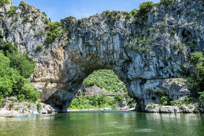 Framed Print : Aerial of the Pont d'Arc, Ardeche Gorge (Gorges de l'Ardeche), Ardeche, Auvergne-Rhone-Alpes, France, Europe