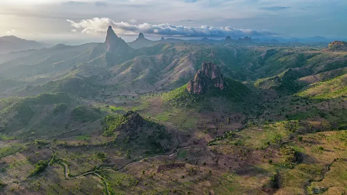 Framed Print : Aerial of Rhumsiki peak in the lunar landscape of Rhumsiki, Mandara mountains, Far North province, Cameroon, Africa Framed Print : Aerial of Rhumsiki peak in the lunar landscape of Rhumsiki, Mandara mountains, Far North province, Cameroon, Africa