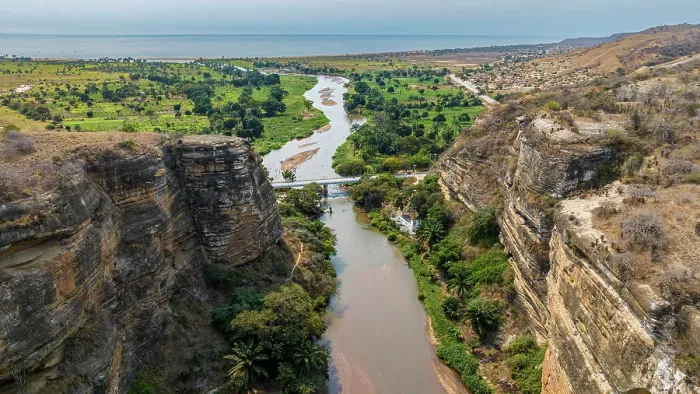 Framed Print : Aerial of the Rio Cubal Canyon, Angola, Africa