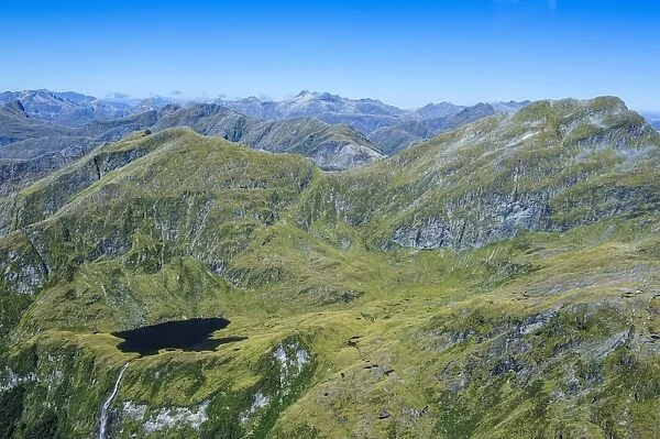 Aerial of the rugged mountains in Fiordland National Park, UNESCO World Heritage Site, South Island, New Zealand, Pacific