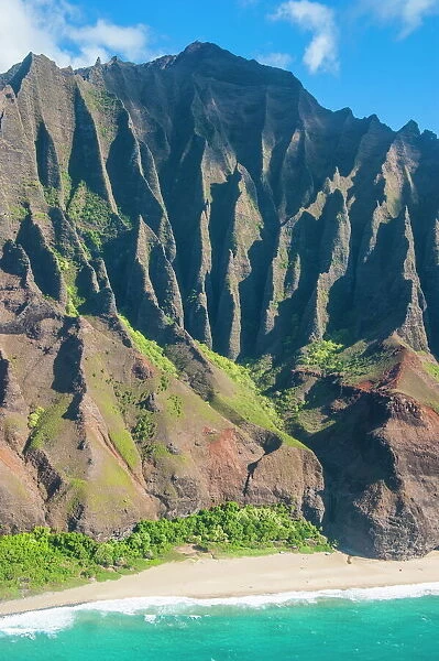 Aerial of the rugged Napali coast, Kauai, Hawaii, United States of America, Pacific