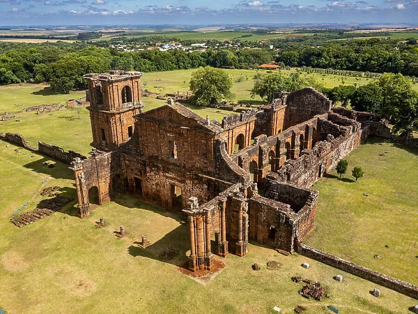 Aerial of the Ruins of Sao Miguel das Missoes, UNESCO World Heritage Site, Rio Grande do Sul, Brazil, South America