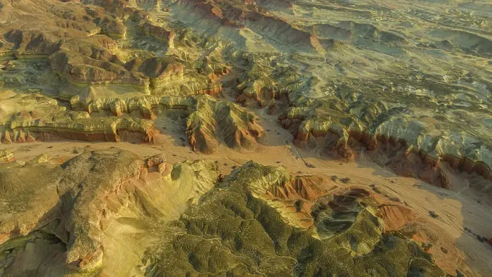 Framed Print : Aerial of a sandstone canyon, Namibe (Namib) desert, Iona National Park, Namibe, Angola, Africa