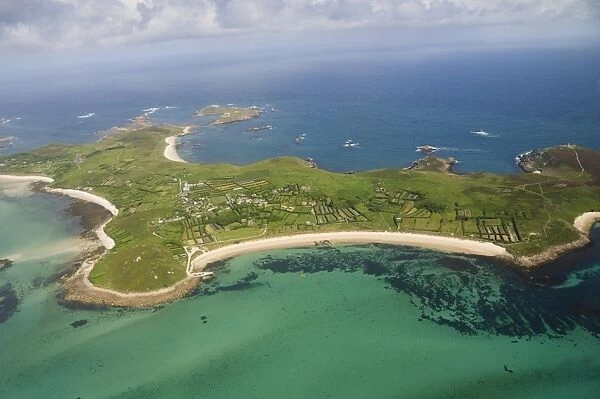 Aerial shot of St. Martins, Isles of Scilly, Cornwall, United Kingdom, Europe