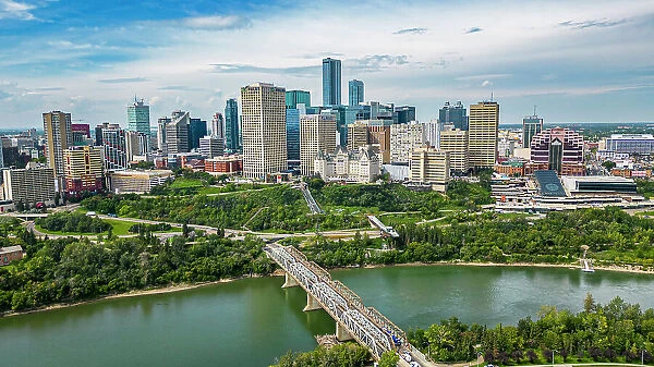 Aerial of the skyline of Edmonton, Alberta, Canada, North America