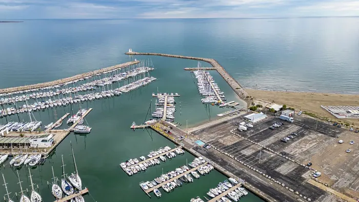 Framed Print : Aerial of the sport harbour, futuristic seaside town of La Grande Motte, Herault, Occitania, France, Europe Framed Print : Aerial of the sport harbour, futuristic seaside town of La Grande Motte, Herault, Occitania, France, Europe