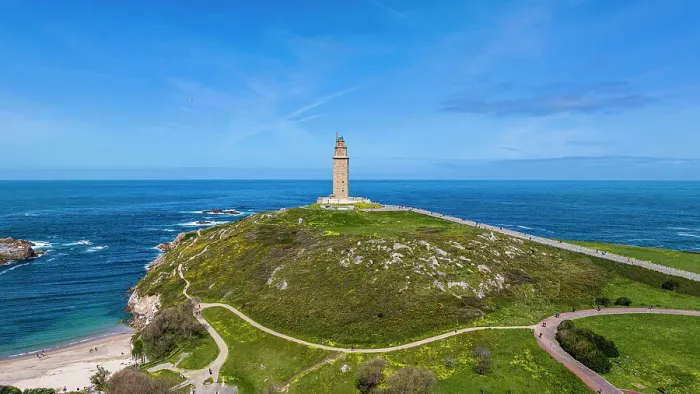 Framed Print : Aerial of the Tower of Hercules, UNESCO World Heritage Site, La Coruna, Galicia, Spain, Europe Framed Print : Aerial of the Tower of Hercules, UNESCO World Heritage Site, La Coruna, Galicia, Spain, Europe